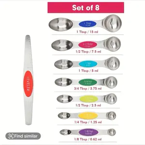 Stainless Steel Measuring Cups & Magnetic Spoons Set of 8 with Leveler, Dishwasher Safe, Nested Design for Versatile Cooking and Baking Tools