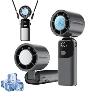 Portable Handheld Turbo Fan Rechargeable Personal Mini Cooling Fan Battery Operated Fan with Ice Cooler 3 in 1 Foldable Hand Neck-Hanging Powerful Wind Fan for Travel Beach Vacation Summer Concerts Music Festival Outdoor Camping Hiking Gifts for Women Men