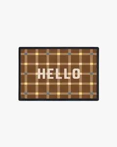 Hello Plaid Yellow Doormat