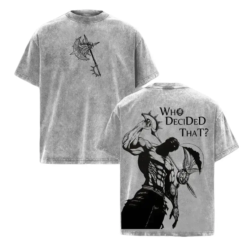 Seven Deadly Sins Escanor Oversized Tee - "Who Decided That" Pride Sin Retro Graphic Heavy Cotton Unisex Anime Streetwear Gift For Fans