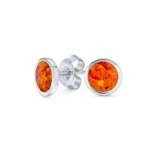 Minimalist Round Orange Fire Opal Stud Earrings Gold Plated