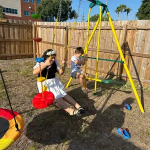 Osoeri Swing Sets for Backyard, 5-in-1 Kids Swing Set, Outdoor Swing Set with Saucer Swing, Glider, Rope Swing, and Basketball Hoop