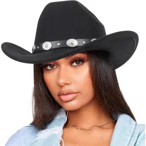 Felt Cowboy Hat for Women Men, Rolled Up Fedora Western Hat with Gus Buckle Belt, Disco Rhinestone Cowgirl Hat S/M