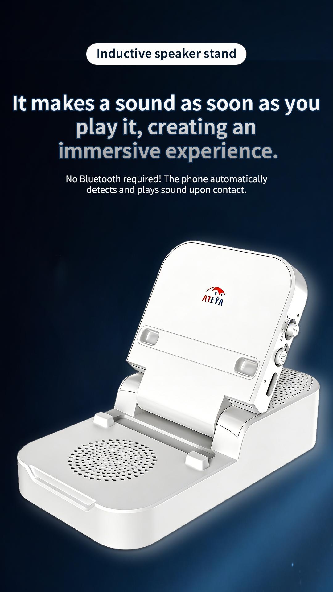 ATEYA Portable Induction speaker | Optional Bluetooth connectivity | Portable Mobile phone holder | Supports connecting two devices simultaneously | Four-in-one speaker.