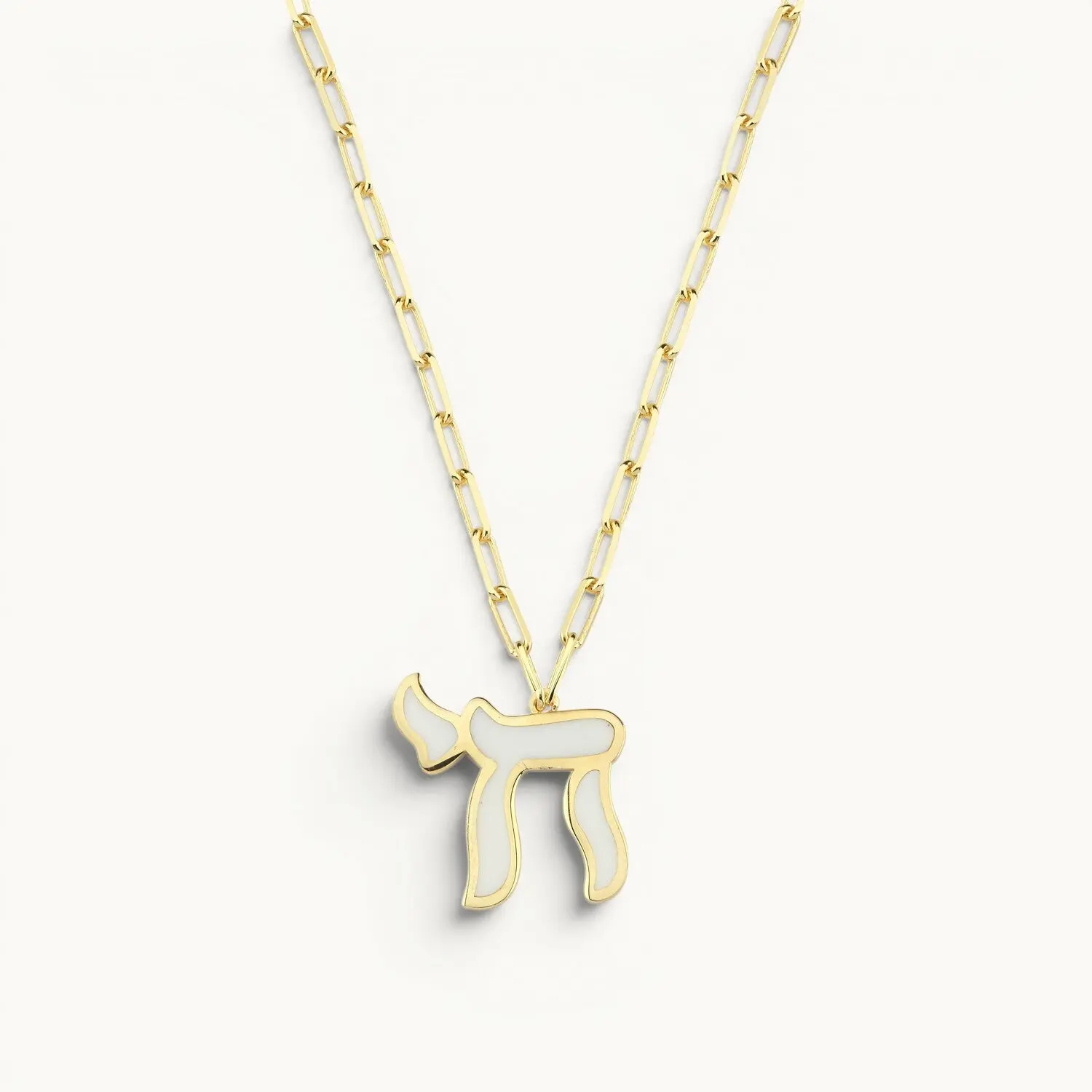 Colorful Enamel Chai Necklace on Paperclip Chain | Alef Bet