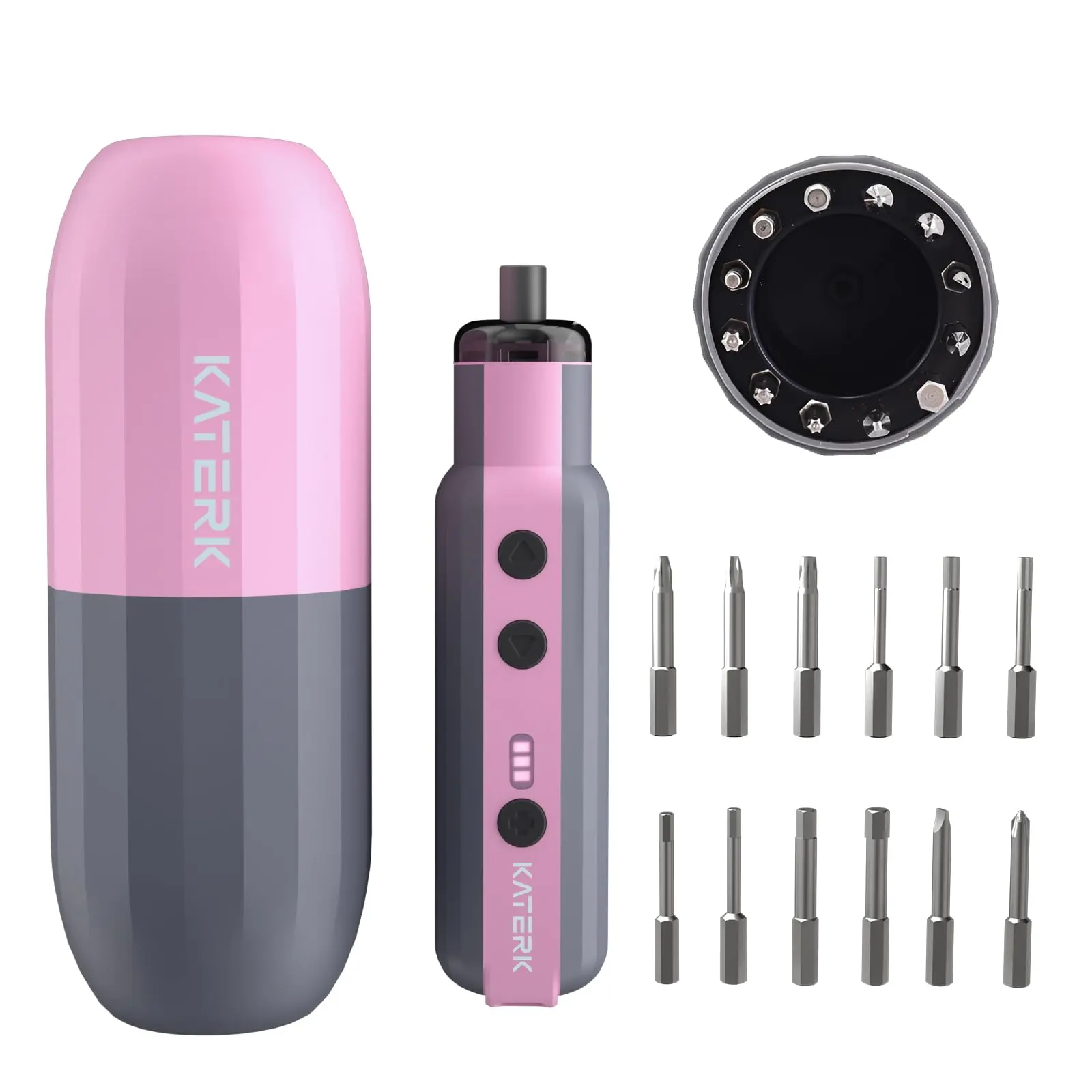 Katerk 4V Cordless Electric Screwdriver Set with Adjustable Speed - 3 Torque Settings, 12 Steel Bits, 1500mAh Rechargeable Batteries & Cells, LED Light - Portable Power Tool for Furniture Assembly DIY