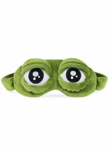 Cute Sleeping Eye Mask Plush Blindfold Travel Sleep Masks Super Soft Funny Eye Cover for All Ages, Hair Holding Design for Easy Washing (Green Frog)