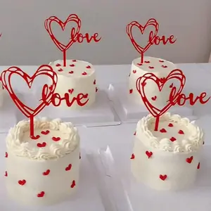 5/10/20PCS Red Love Cake Topper, Acrylic Cake Topper Valentine's Day Cupcake Topper Cake Decorations,Birthday Wedding Cake Toppers For Valentine's Day Wedding Anniversary Party Gifts Cake Decoration Ornaments