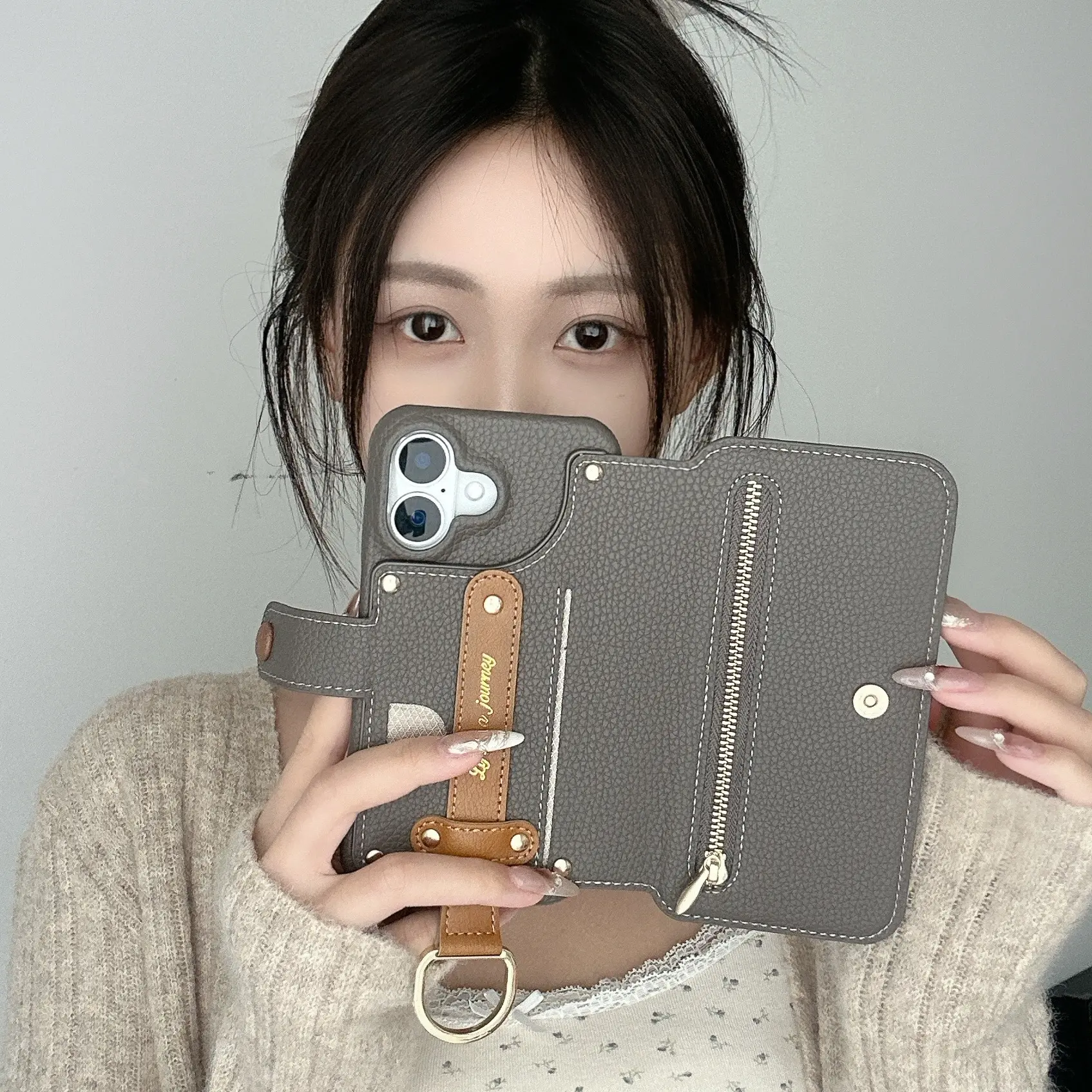 Retro Business Style Flip Zipper Protective Casing for iPhone 6/7 Pro Max/14 Plus/15 Pro - Full Coverage, Shockproof, Anti-Drop, Nordic Design, SIM Card Slot, Mobile Phone Handheld Accessories