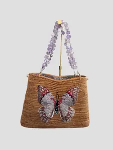 Swarovski Embroidered Butterfly with Amethyst Gemstone Handles and Straps.