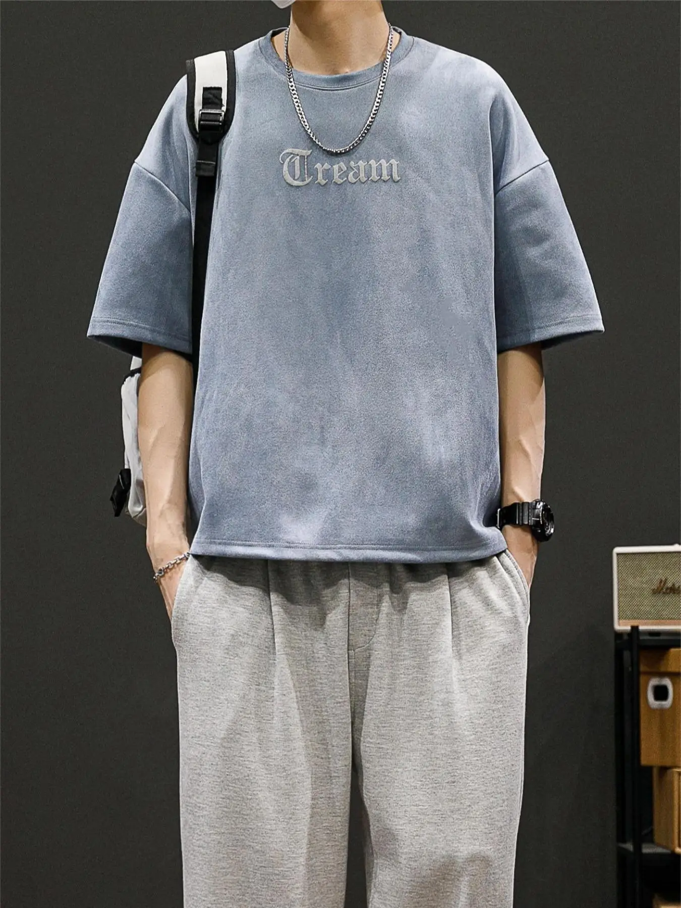 Men's Letter Print Tee, Loose Outdoor Fashion Casual Comfortable Breathable Round Neck T-shirt for Summer, 2024 Summer Cheap Clothes, Unisex Top for D