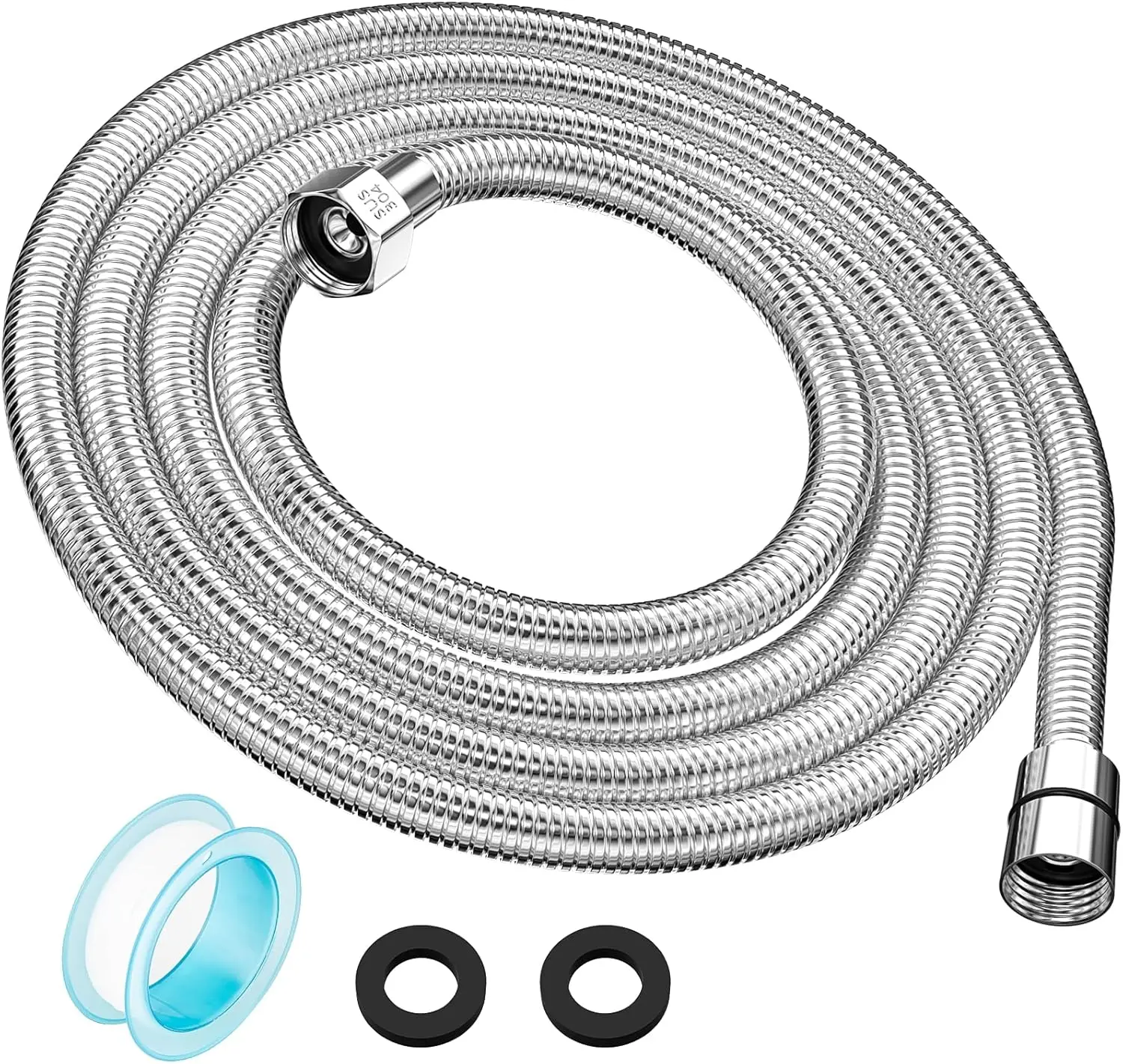 118-in 304 Stainless Steel Handheld Shower Hose for Bathroom Adults, Extra Long 360° Swivel Bathing Accessory, Flexible, Durable, Explosion-Proof, Easy to Install, G1/2 Universal Insert-Nut, Conical & Hex Connectors