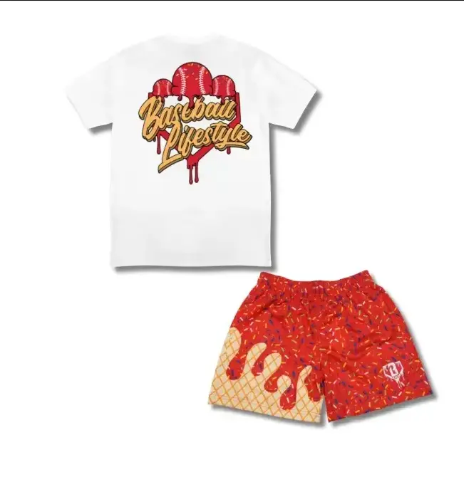 Baseball Lifestyle 101 - Ice Cream Set - Cherry Vibe Outfit | Youth & Adult Tee & Mesh Shorts