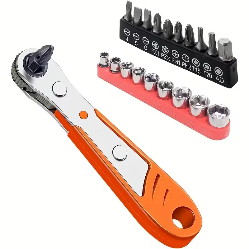 Mini Ratchet Wrench Screwdriver Bit Set 20Pcs, Compact Offset Right Angle Socket Driver Kit, Multi Size Bits & Sockets Repair Tool for Household Car Bicycle Maintenance