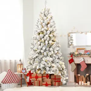 5/6/7FT Pre-Lit Artificial Christmas Tree Automatic Open PVC Mixed Flocking Xmas Tree with 200/300/400Ledstungsten String Light Does not apply