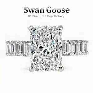 S925 Sterling Silver 6ct Gorgeous Radiant Cut Engagement Ring Jewelry, high quality 5A Grade Cubic Zircon Women's Promise Ring, Anniversary Gift Ring for Women,Elegant All-match banquet Fashion Accessories for Daily wear