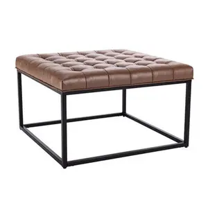 28" Square Button Tufted Metal Ottoman