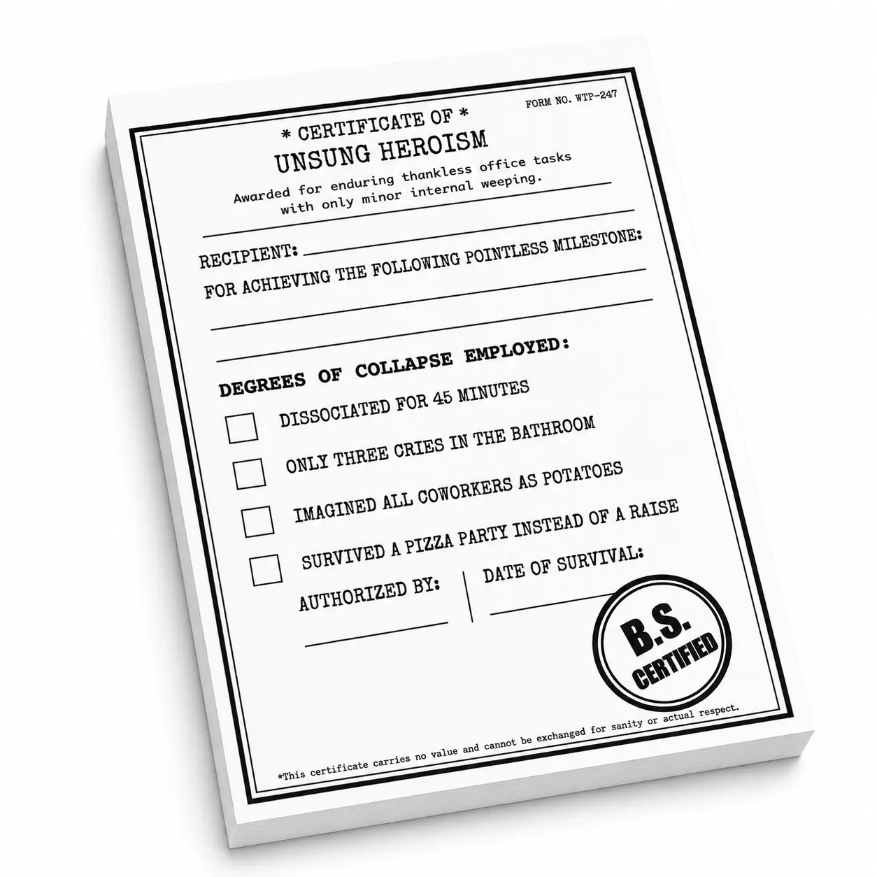 Funny Employee Recognition Notepad, 50 Tear-Off Office Award Certificates, Staff Appreciation Coworker Gift