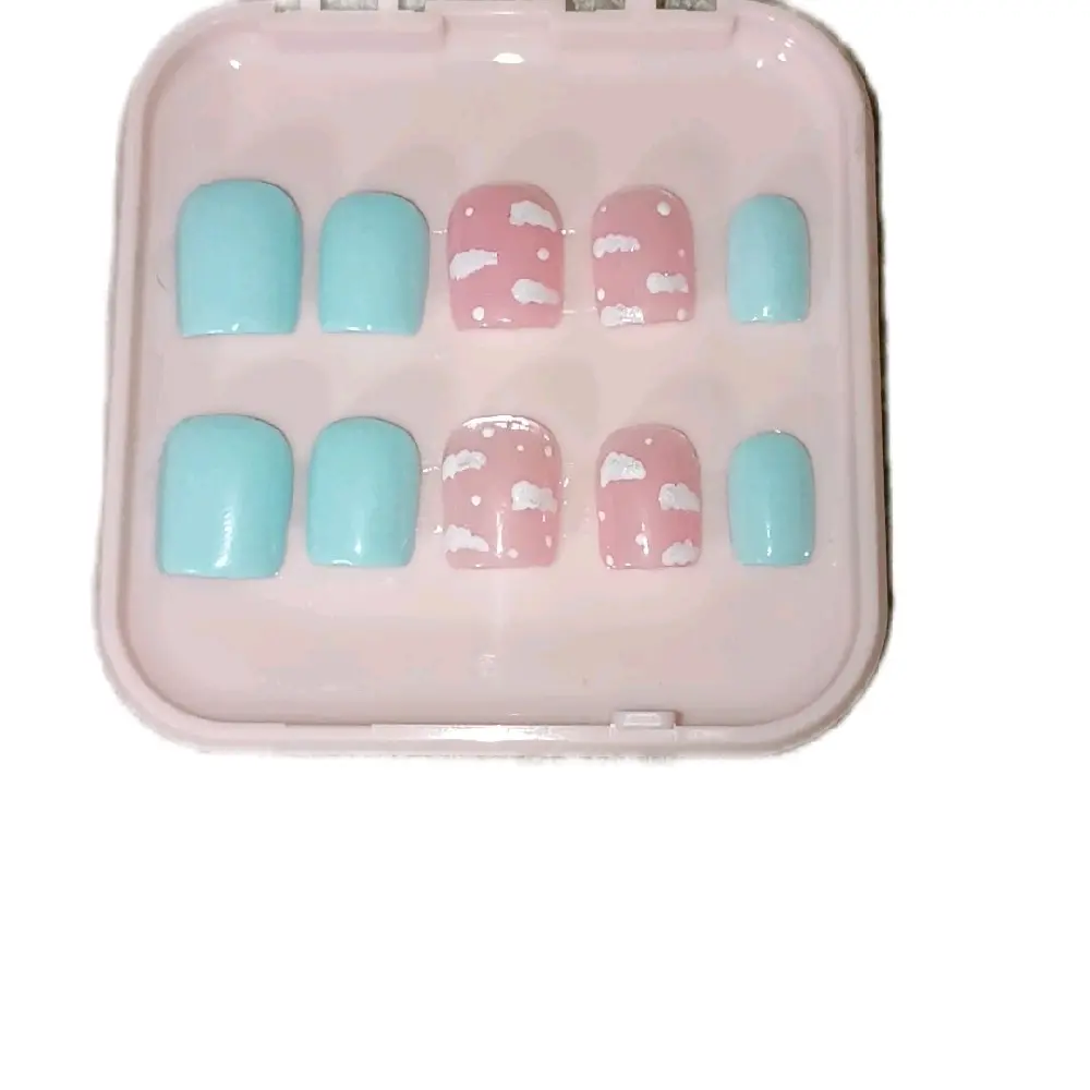 10 piece baby blue cloud extra short square handmade gelpolish nails