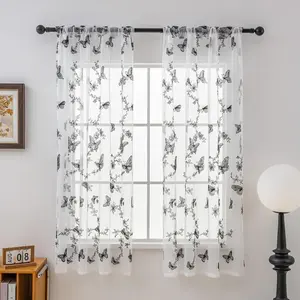 Butterfly Embellished Sheer White Curtains for Living Room, Solid Voile Curtain Draperies for Bedroom, 2 Panels (White) : Home & Kitchen