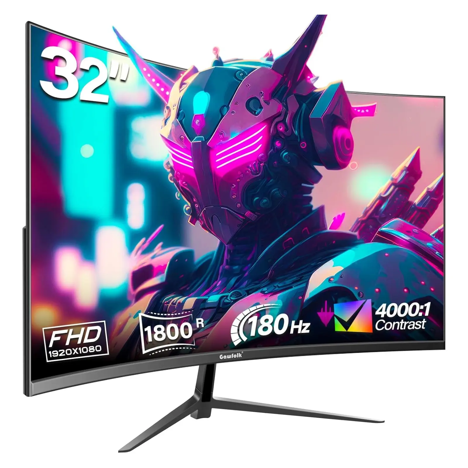 Gawfolk 32-Inch 1800R Curved 1920x1080 FHD 180Hz VA Panel Gaming Monitor,backtoschool PC Display with HDMI & DP Ports, Black for Home & Office