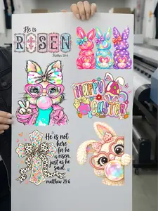 6 Pcs Easter Gang Sheets for DTF Transfers Ready to Press Direct to Film Transfers, 6 Pcs Spring Designs Ready To Press heat transfers, Christain Bundles DTF.