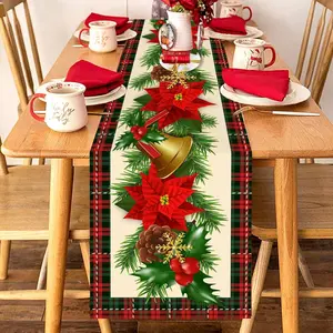 Christmas Themed Table Runner, 1 Count Holiday Party Table Decor, Table Decoration Supplies for Home Kitchen Dining Room Party, Ornaments