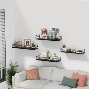 Floating Shelves for Wall Set of 4, Different Sizes Mounted Wood Floating Shelf, Wall Shelves for Living Room, Bedroom, Bathroom, Kitchen, Farmhouse Decor, Office