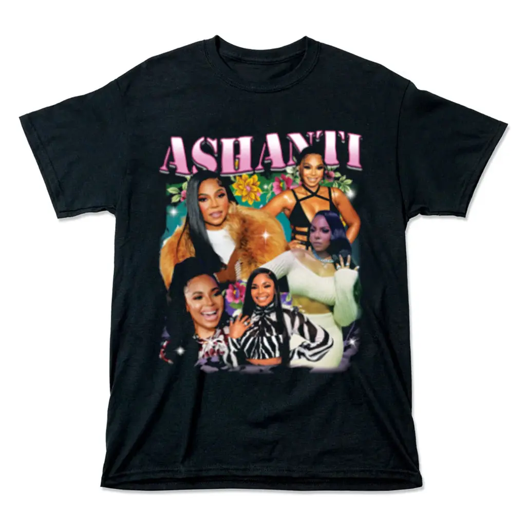 Menswear Short-Sleeve Cotton Casual Graphic T-Shirt - Round Neck Streetwear Top with Ashanti Vintage Collage Print, Unisex Tee, HWW221216