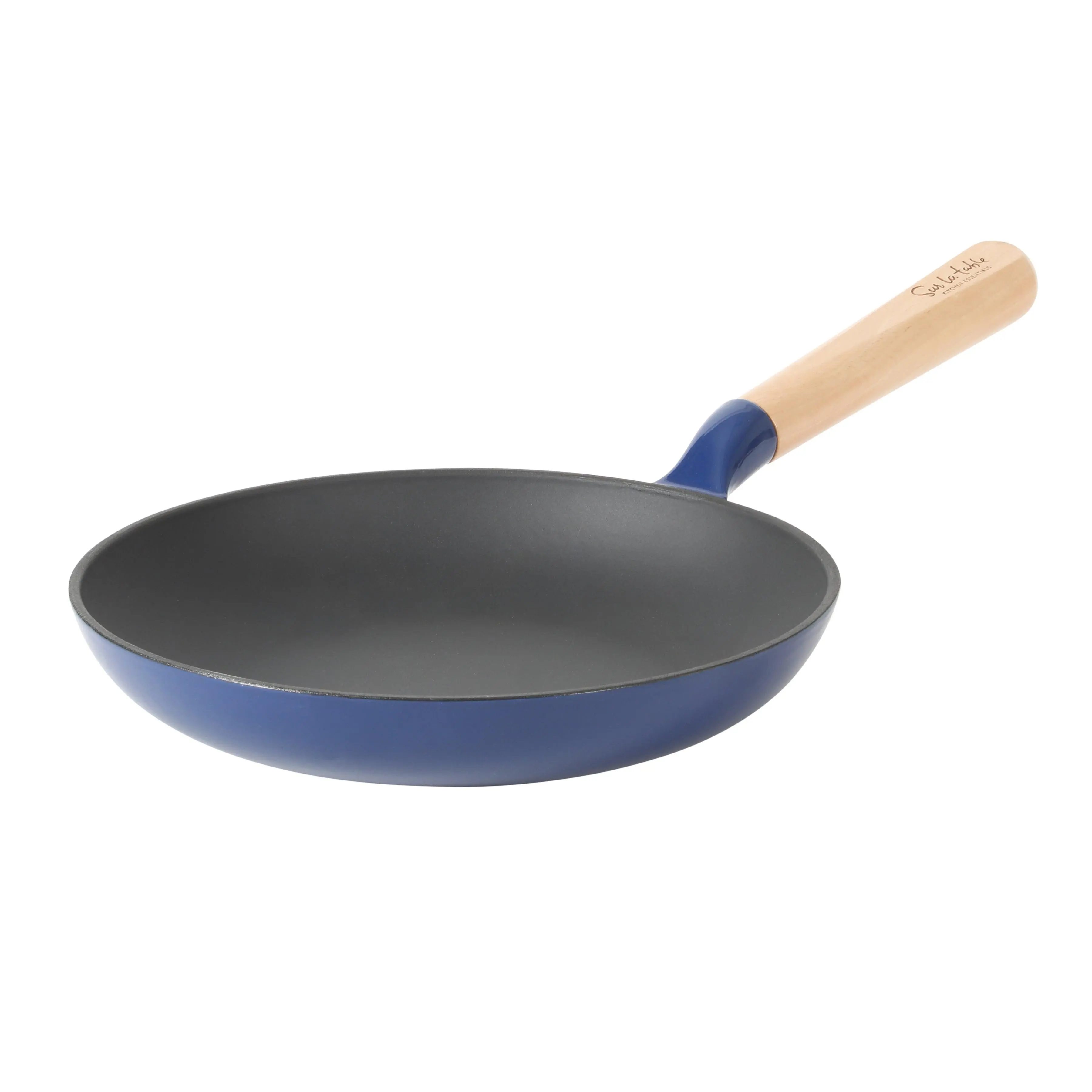 Sur La Table Kitchen Essential Main Canteen 9.5" Pre-Seasoned Cast Iron Skillet w/ Wood Handle, Natural Nonstick Lightweight Frying Pan for Searing, Sautéing & Everyday Cooking