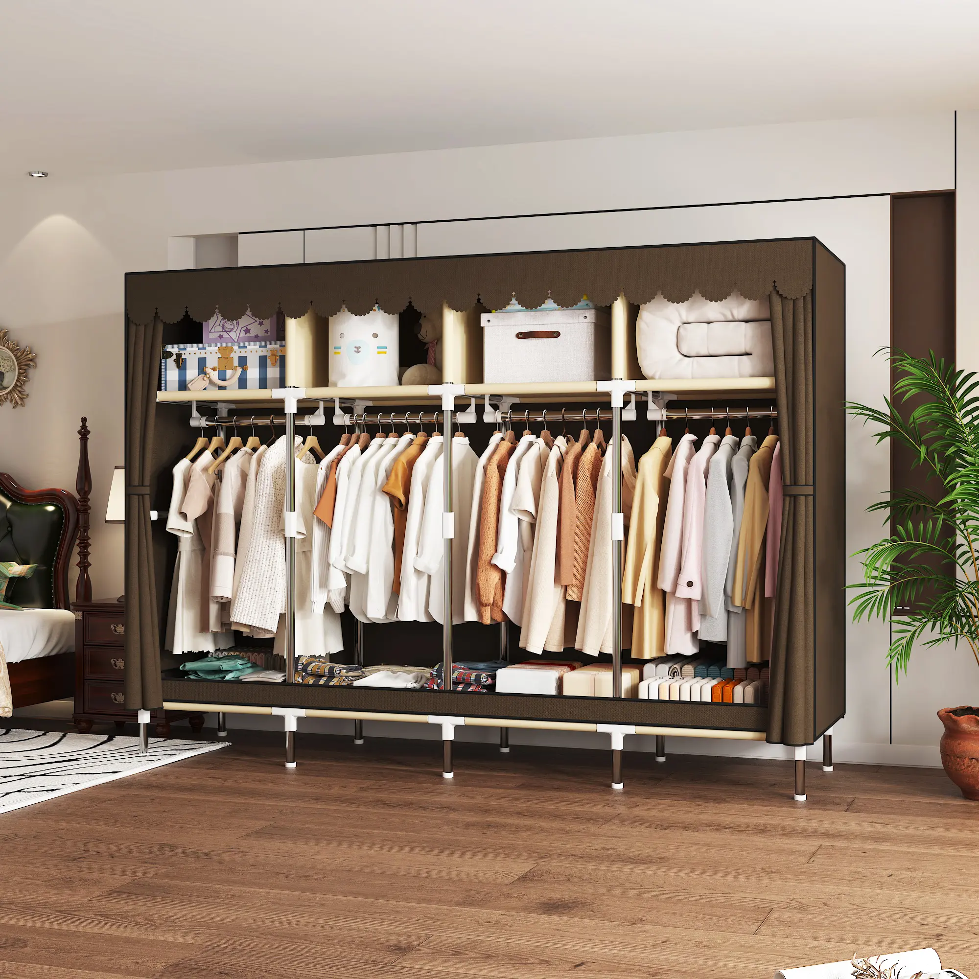 ARLUKIN Large Wardrobe Organizer - Portable Closet Storage with Dust Cover, Heavy-Duty Carbon Steel Frame, High-Density Fabric Rack, Ample Space for Bedrooms, Rental Homes - Basic Indoor Furniture