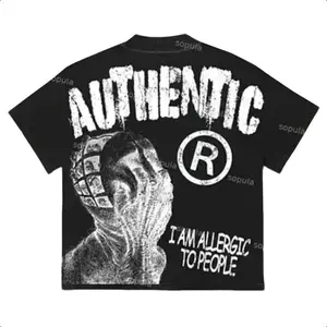 FEEGO Vintage I Am Allergic To People Graphics Print Cotton T-shirt Top Womenswear Breathable Hoodie Oversize Tshirts shirts  men Black Soft