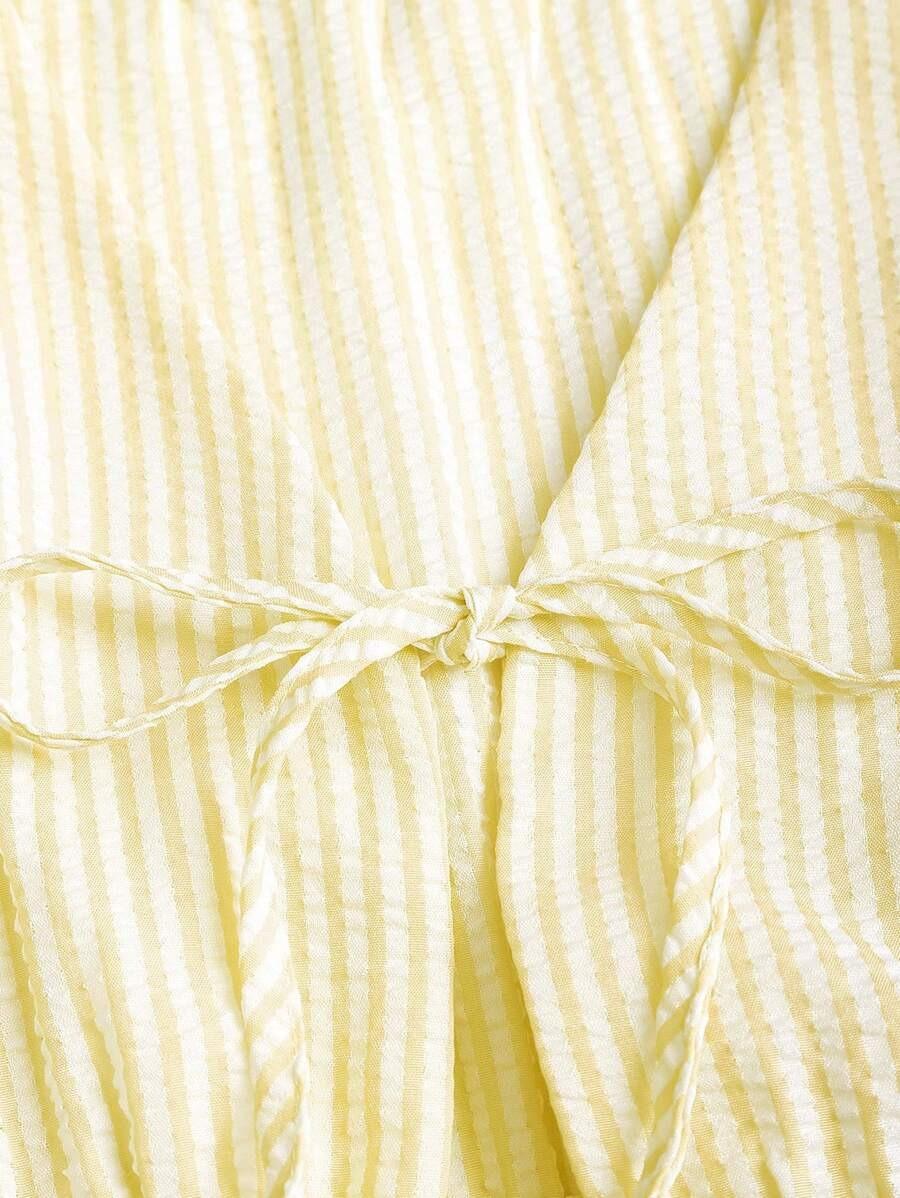 Women's 2 Piece Striped Lounge Set with Pockets Sleeveless Tie Front V Neck Wide Leg Pants Soft Summer Casual Pajamas Loungewear