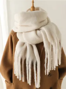 Women's Fashion Casual Solid Color Mohair Scarf, Fall & Winter Versatile Double-Sided Shawl, Warm Daily Wear for Women, Fluffy Soft Scarf