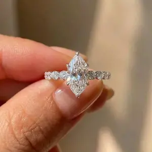 925 Sterling Silver New Fashion Design Marquise Cubic Zirconia Set Rings for Women Modern Trend Bridal Wedding Sparkling Jewelry, Wedding Ring Set