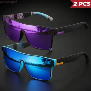 2-Pack Classic Square Sports Sunglasses, Unisex One-Piece Lens Design with UV400 Protection, Comfort Fit Lightweight Eyewear, Ideal for Cycling, Travel, Outdoor Activities and Everyday Casual Daily Wear