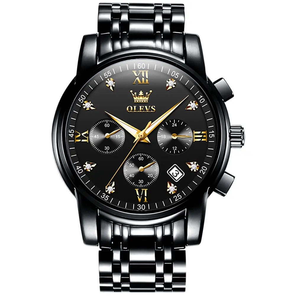 OLEVS Fashions Men's Stainless Steel Chronograph Watch Big Face Luxury Waterproof Date Diamond Roman Arabic Numerals Dial Dress Watch for Men