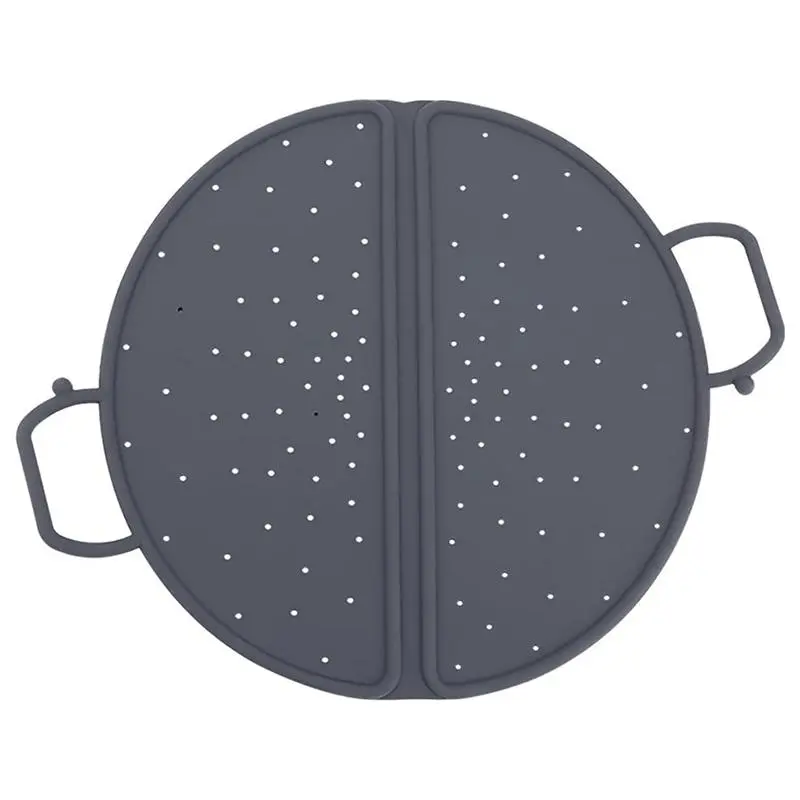 Foldable Steamer Basket with Handles,12 Inches, Gray Silicone, Double-Sided Design for Wok and Pan