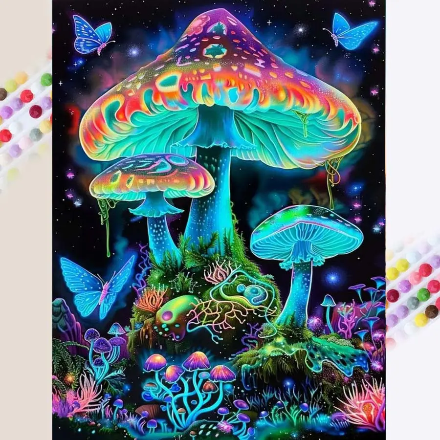 1 set of DIY diamond painting kit, 5D diamond art set, DIY decoration mushroom, butterfly, dreamy mosaic, diamond art, DIY art home decor.