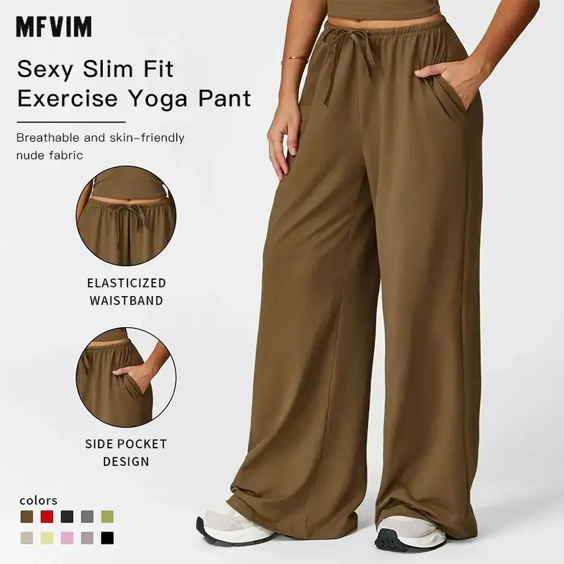 MFVIM Women's High-Waist Plain Leggings - Nylon Spandex Athleisure Pants, Elastic Wide Waistband, Loose Fit, Breathable, Casual Comfy Pocket Pants for Women, All-Season Gym Bottoms, Cold Wash, Do Not Dry Clean