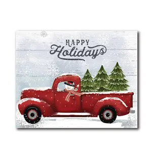 Courtside Market Red Truck Snowman 16x20 Canvas  Wall Art