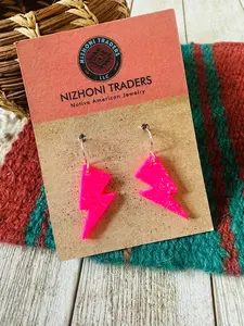 Handcrafted Sterling Silver & Opal Lightning Bolt Dangle Earrings