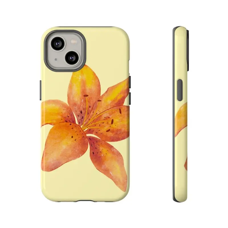 Orange Flower Polycarbonate Smartphone Protective Case - Shockproof, Durable Handheld Shell for iPhone 11,12,13,14,15,16,17 Pro Max, Air, Plus - Simple, Trendy Preppy Summer Mobile Accessories Casing, Cover