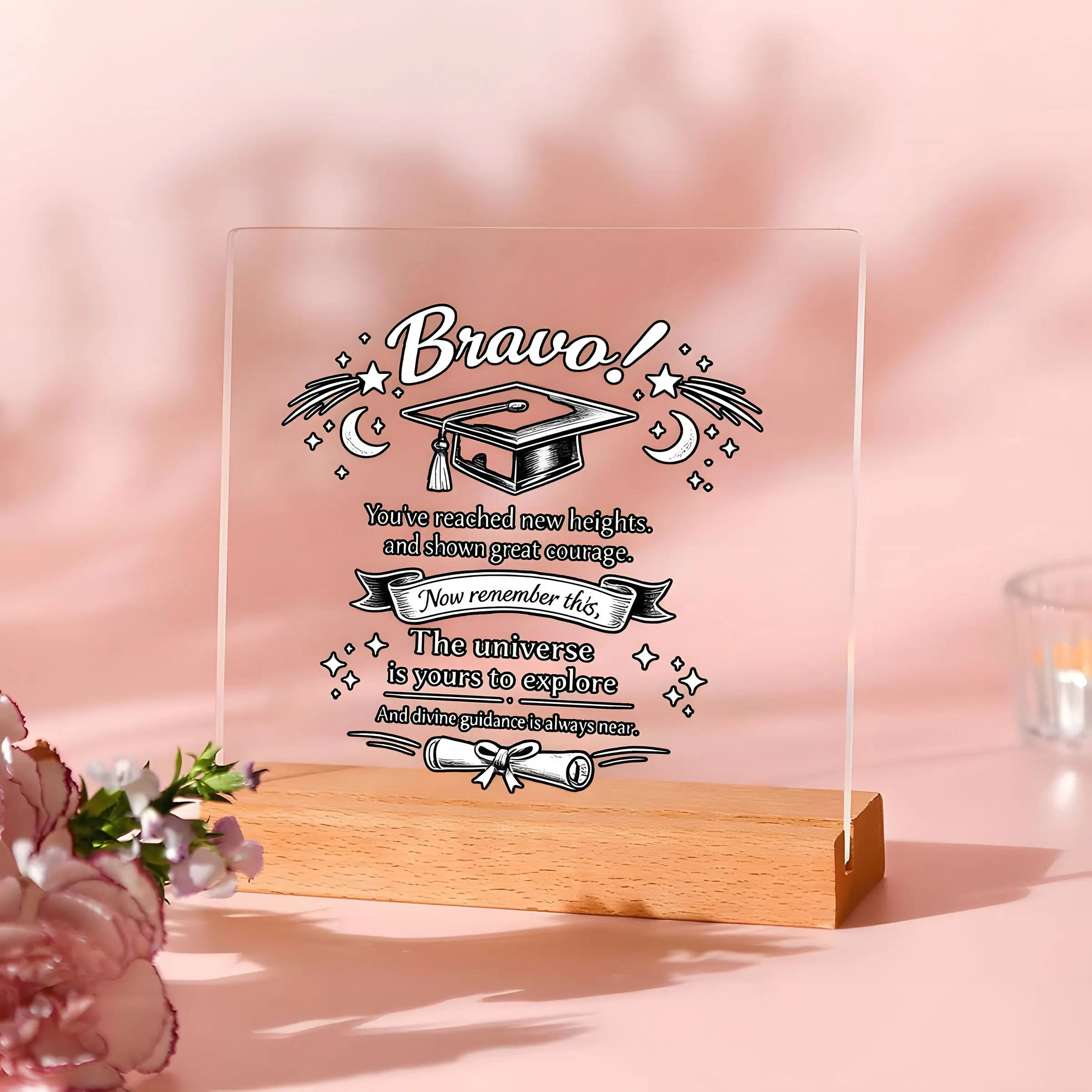 2D Graduation Seasonal Decor, Acrylic Display Stand with Base, Retro Design, Graduate Gift, Academic Achievement Decoration
