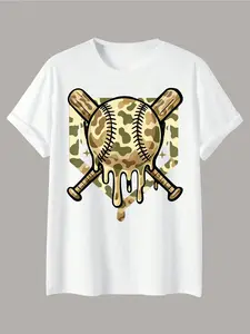 Baseball Style Ice Cream Drip Color Boy Pattern Camo T-Shirt, Fashion Casual Clothing, Ideal Gift for Sports Enthusiasts & Teens
