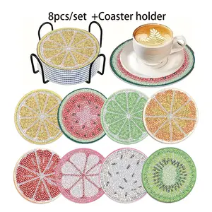 8 Piece Diamond Art Coasters Set with Stand + Cork Pads, DIY Series Diamond Art Coasters, Perfect Gift for Adults & Beginners, Diamond Painting Coasters