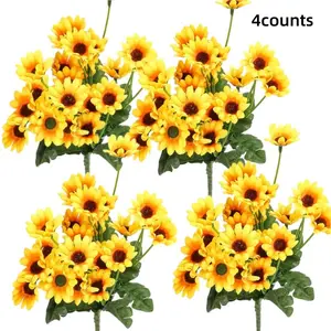 4 Piece Set Realistic Fake Sunflower Daisy Flowers, Living Room Decor Wedding Handheld Bouquet Props, Artificial Floral Arrangement