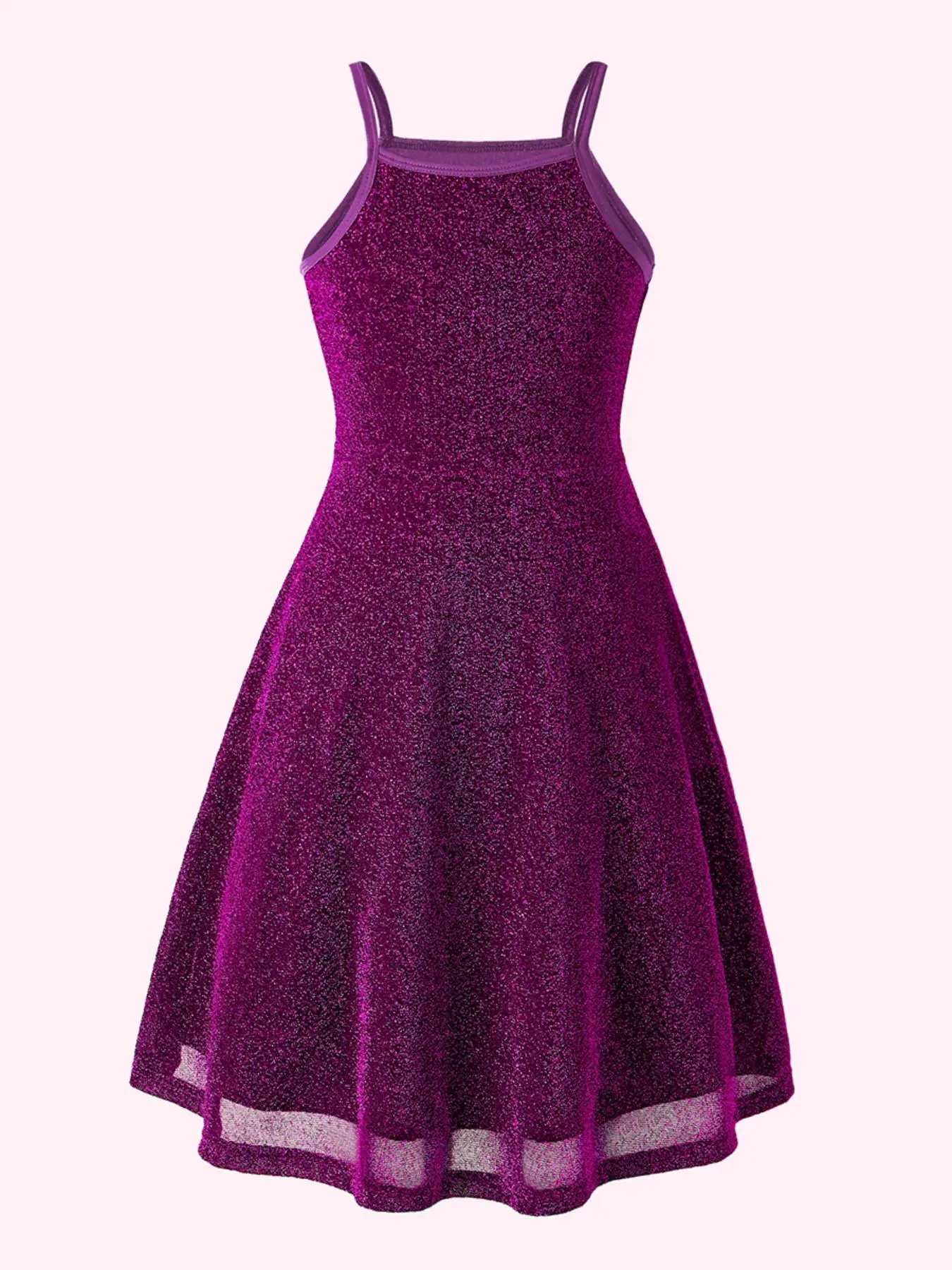 Teen Girl's Glitter Cami A-Line Dress, Elegant Sleeveless Short Dress for Party Holiday Wedding Guest, Kids Clothing for All Seasons