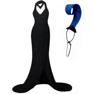 Women Villains Yzma Cosplay Costume Yzma Halloween Masquerade Black Dress with Headgear