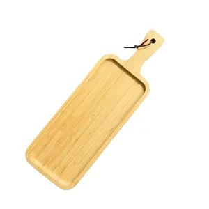 Lightweight Stylish Compact Rectangular Prop 65 Safe Bamboo Serving Board with Handle - Cheese Charcuterie Tray, Hanging Kitchen Decor, Cutting Surface with Chopping Knives